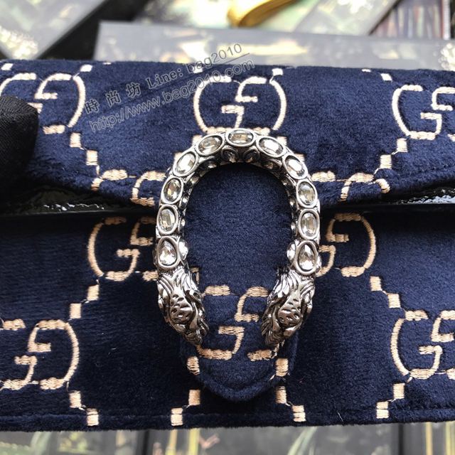 Gucci包 古馳女包 476432藍刺繡天鵝絨 Gucci真皮鏈條超迷你斜挎包  gudj1340